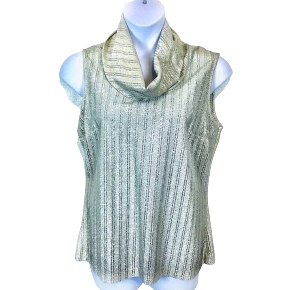 Cowl Neck Tank Top Silver Shimmer Vintage 60s No Stretch Retro Career Layer
